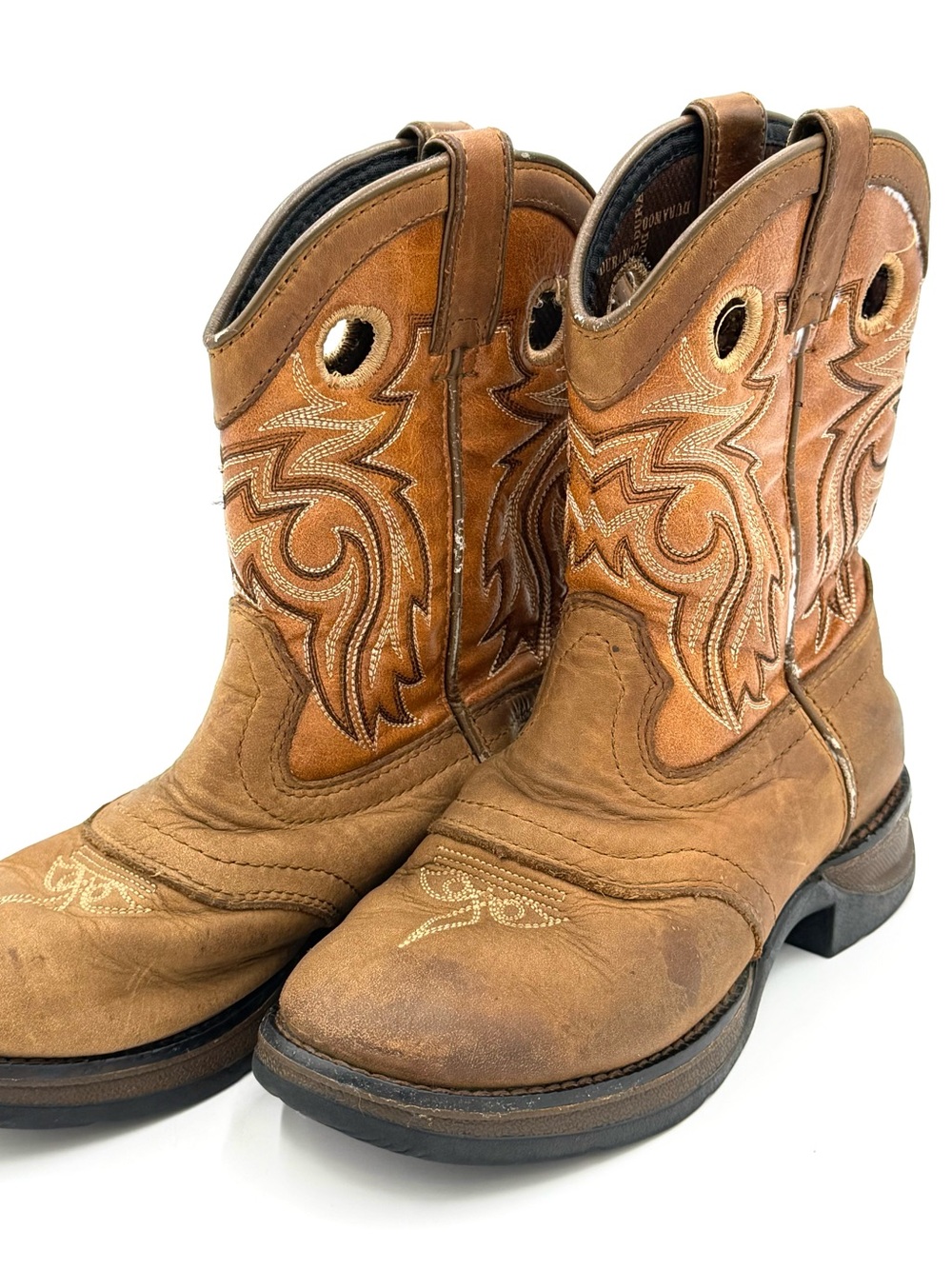 Kids Lil Durango Rebel Brown Embroidered Western Pull-On Boots Size 1M (SWS0002)